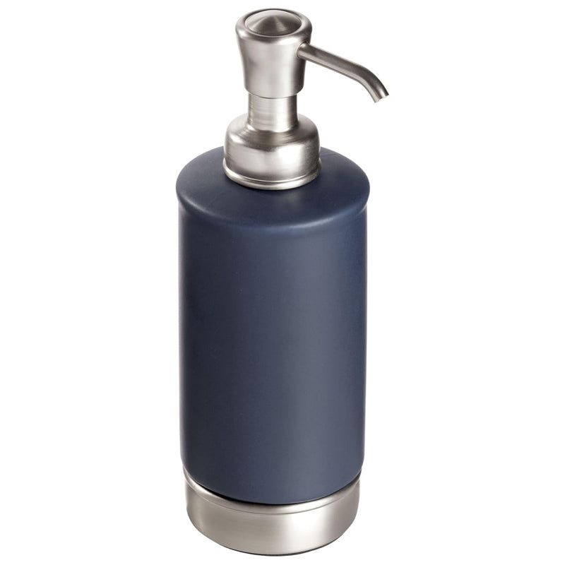 Interdesign York Collection Ceramic And Steel Soap Dish With Pump - Matte Navy Blue