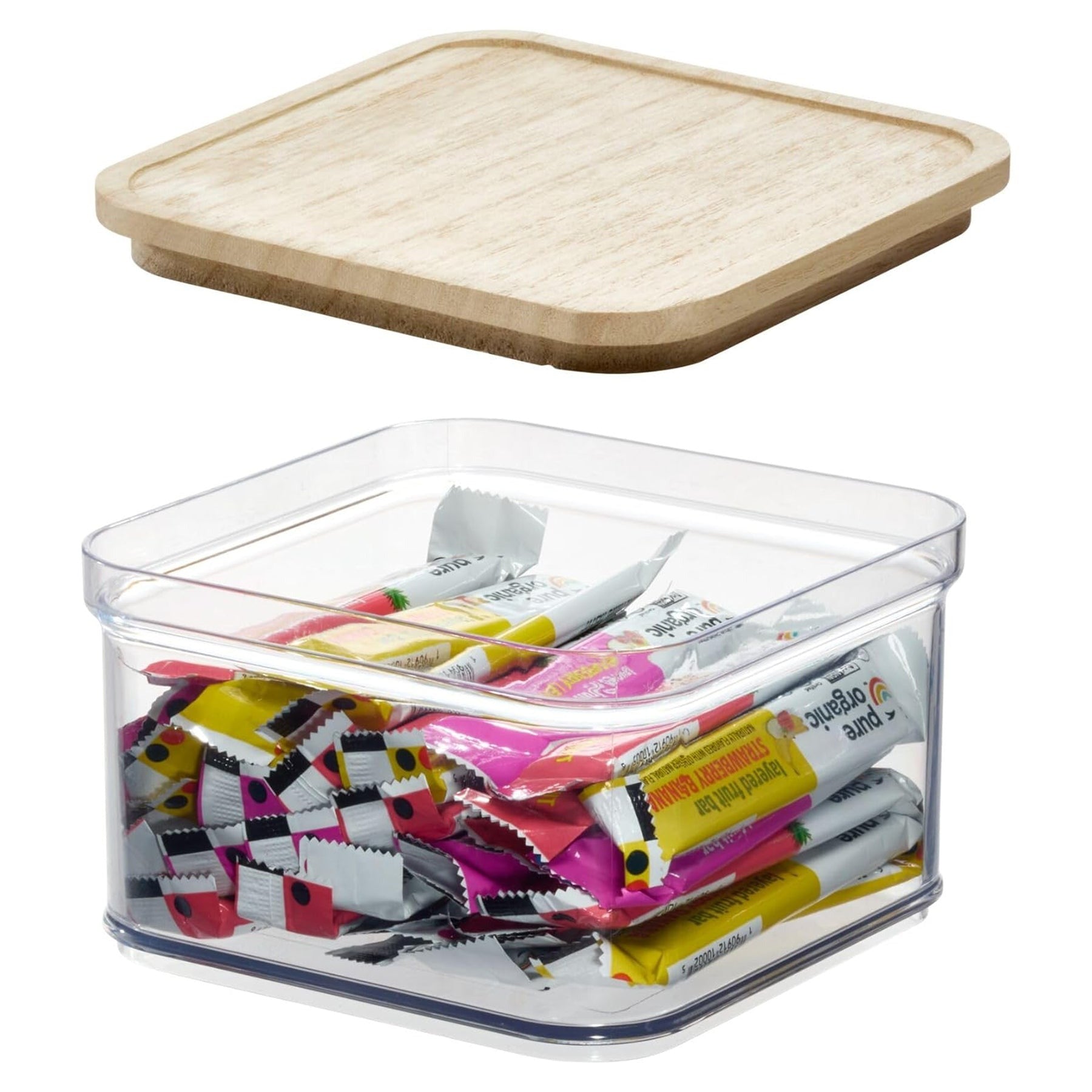 Idesign Plastic Crisp Storage Bin with Lid 6"X8" With Wood - Clear