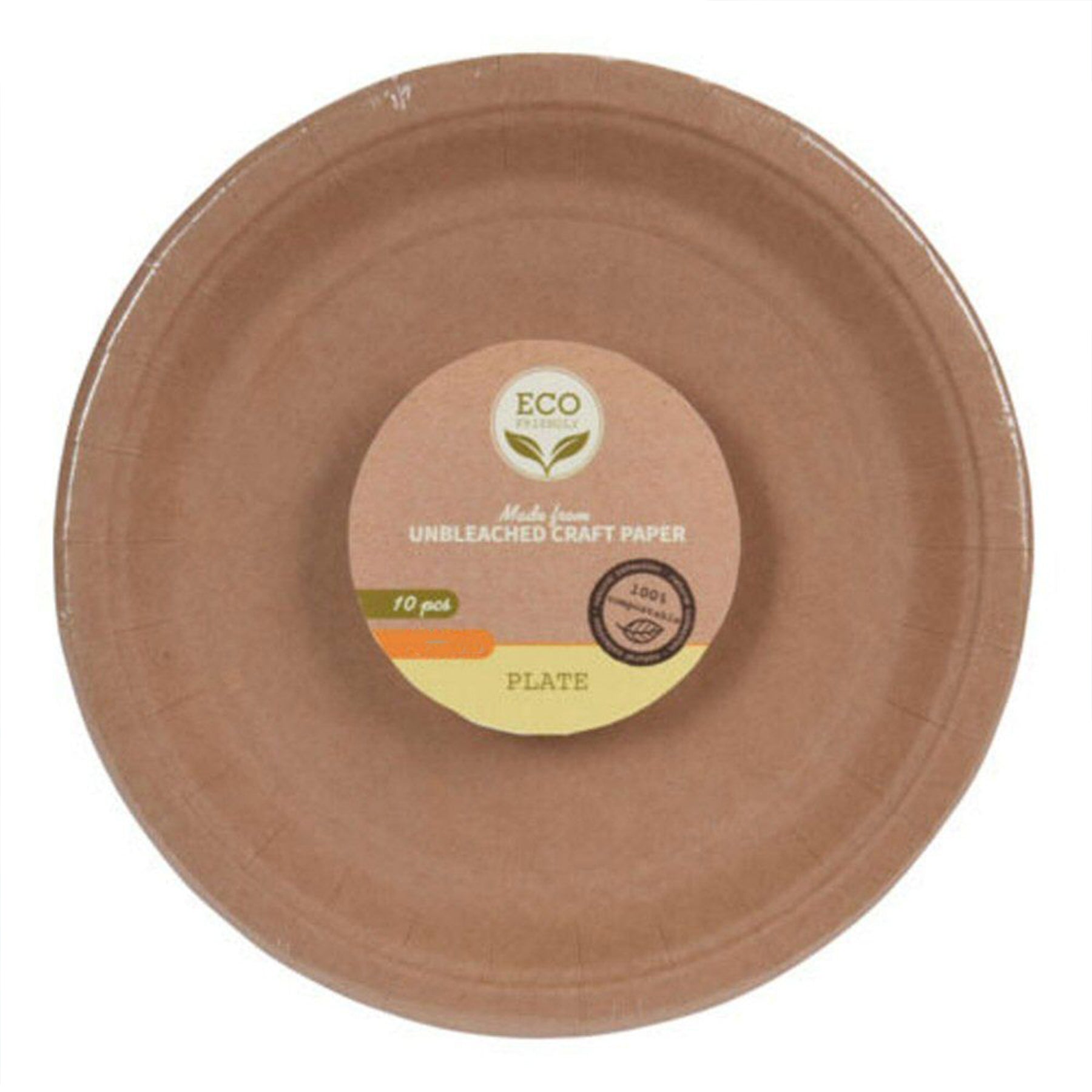 Eco Unbleached Kraft Paper Plate 10 Pieces-Brown