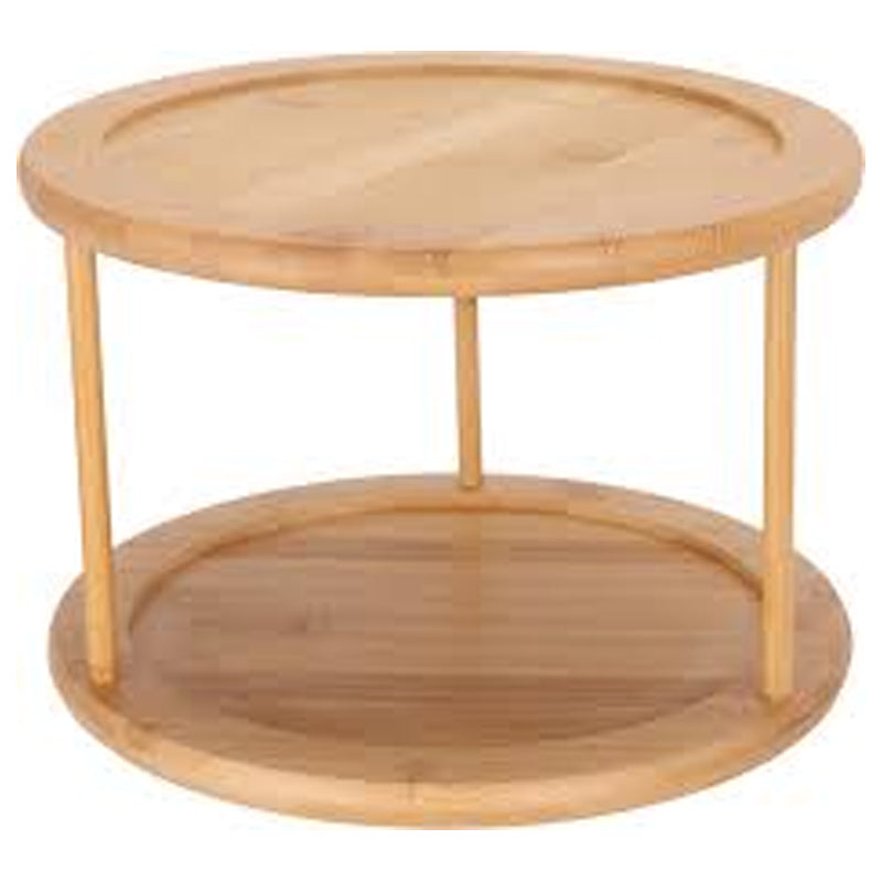 Excellent Houseware 2-Tier Bamboo Rotating Serving Board Round 25 Centimeter-Beige