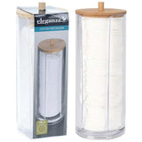 Eleganza Cotton Swab Organizer With Bamboo Lid & 70 Pads 7 × 18.5 Cm-Clear