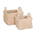 Small Plush Basket With Handle-Beige