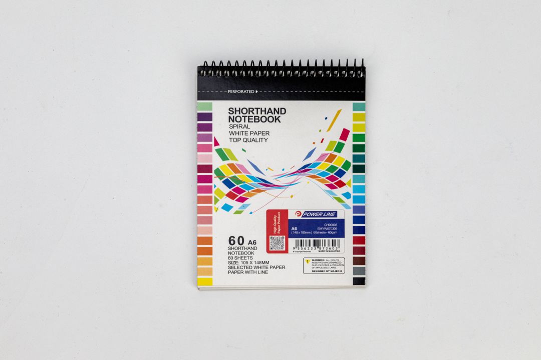 Power Line A6 60 Gsm Short Hand Lined Spiral Perforated Notepad (60 Sheets)-Multicolor