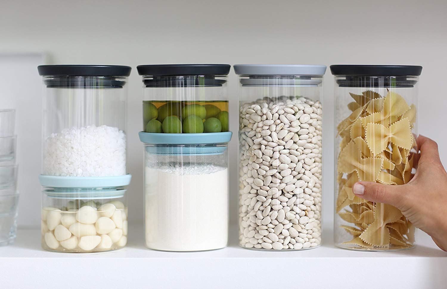 STACKABLE JARS Set of 3 - MixedDimensions:
 Height: 20.2 cm
 Length: 10.4 cm
 Width: 21.0 cm