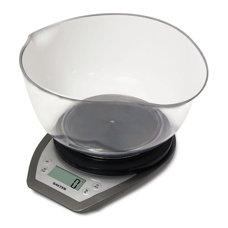 Salter Electronic Kitchen Scale With Dual Pour Mixing Bowl - Black/Clear