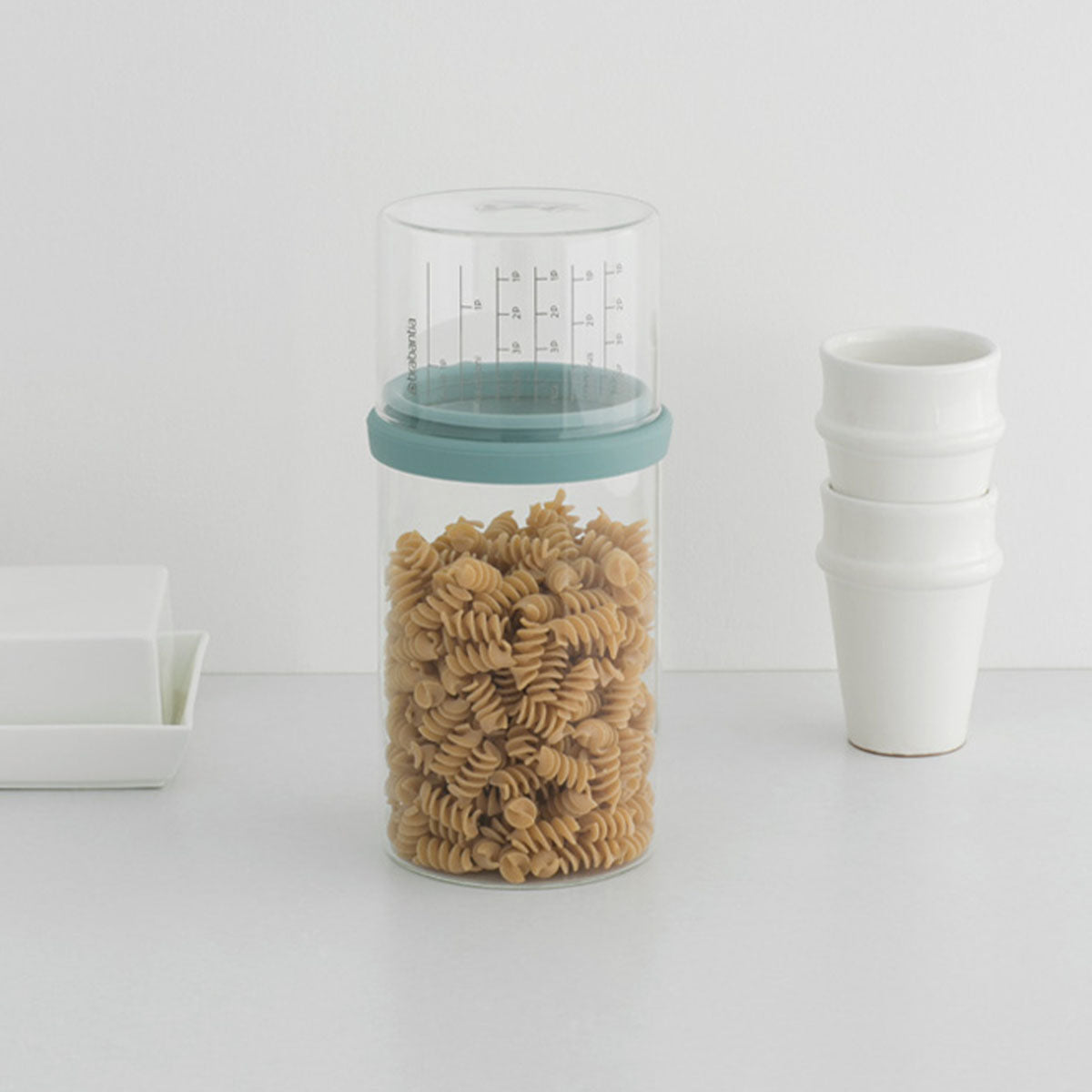 STORAGE JAR WITH MEASURING CUPDimensions:
 Capacity volume (ltr): 1 litres
 Diameter: 9.8 cm