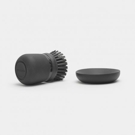 SOAP DISPENSING DISH BRUSH - Dark GreyDimensions:
 Height: 9.8 cm
 Length: 6.4 cm
 Width: 5.7 cm
 Capacity volume (ltr): 0.1 litres
