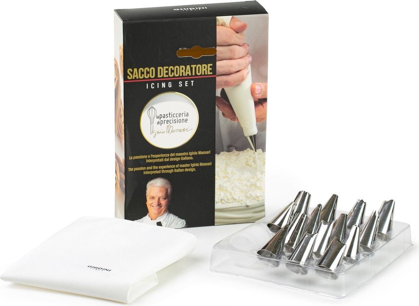 Massari Professional Pastry Icing SetThis pastry set includes both the pastry bag and icing tips