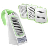 Ghidini Ergonomic Multifunctional Grater W/ 3 Blades & Conta-White & Green