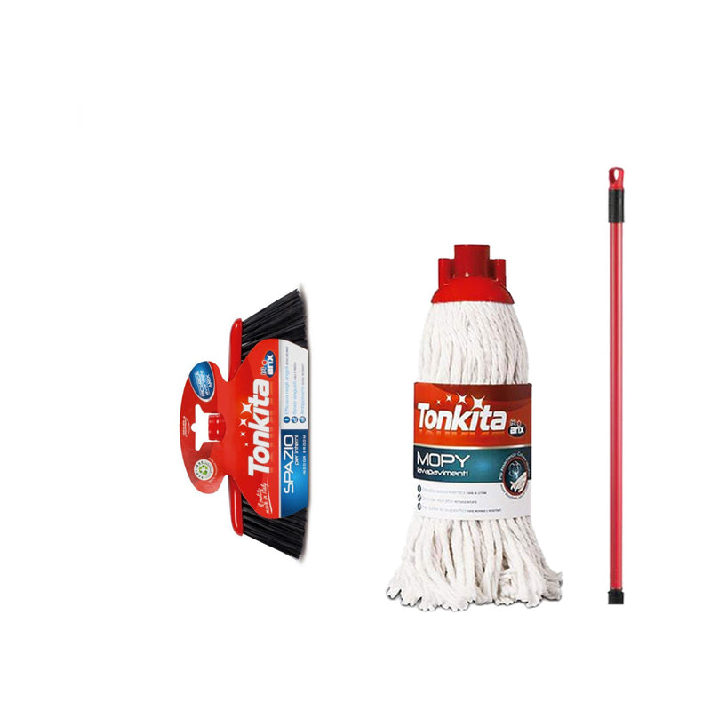 Tonkita Broom With Handle + Ctn Mop 180G With Handle #Tk63668 - Multicolor