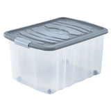 Storage Box With Locking Lid&Wheel 45Ltr-Roller- Transparent