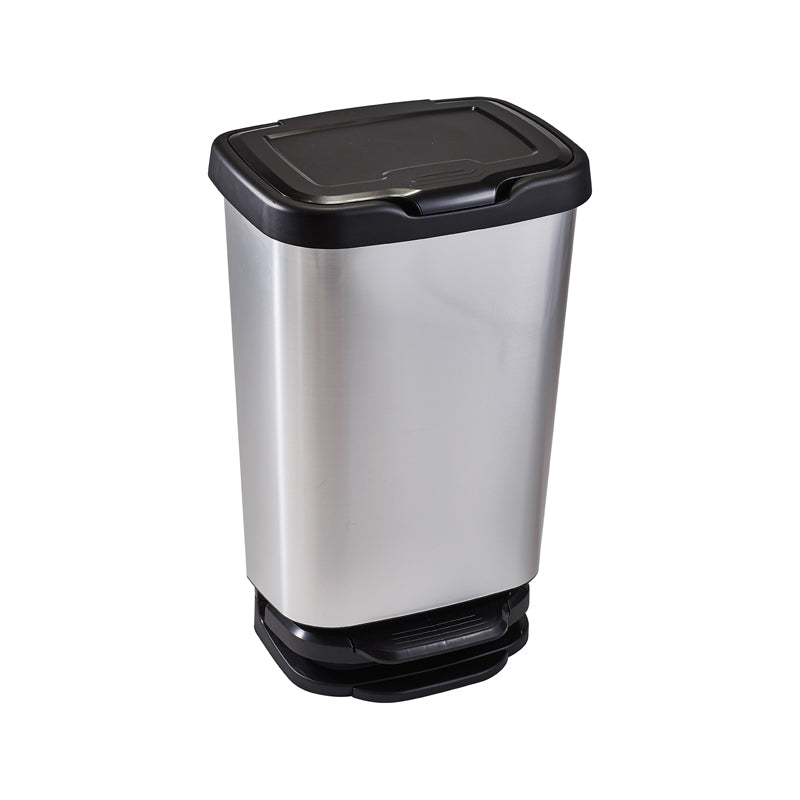 M-Home Pedal Bin W/Cover 40Ltr Jive Aluminum- Silver And Black
