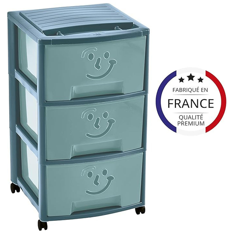 M-Home 3 Tier Storage Drawers With Lid- Empire Fancy- Blue