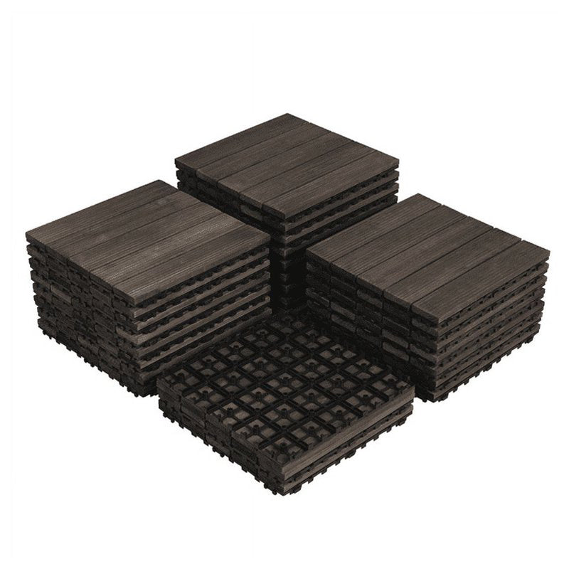 12 Pc Interlocking Plastic Floor Tiles Plataki Iroko 30X30Cm- Black