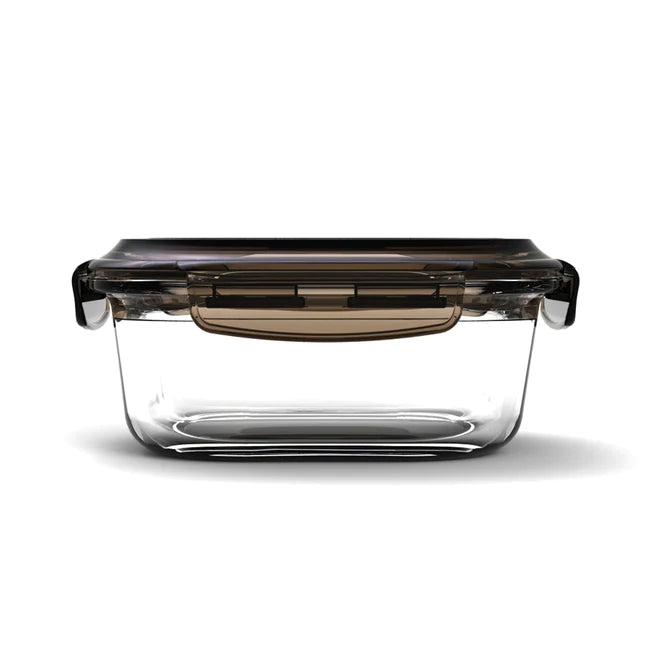 Sealable rectangular glass food storage container