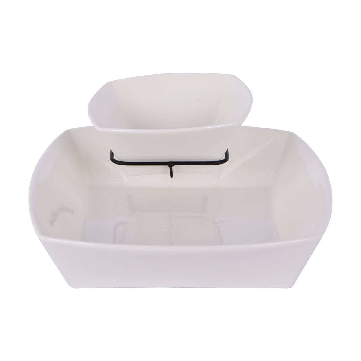 2 Pcs Square Bowl with stand, White