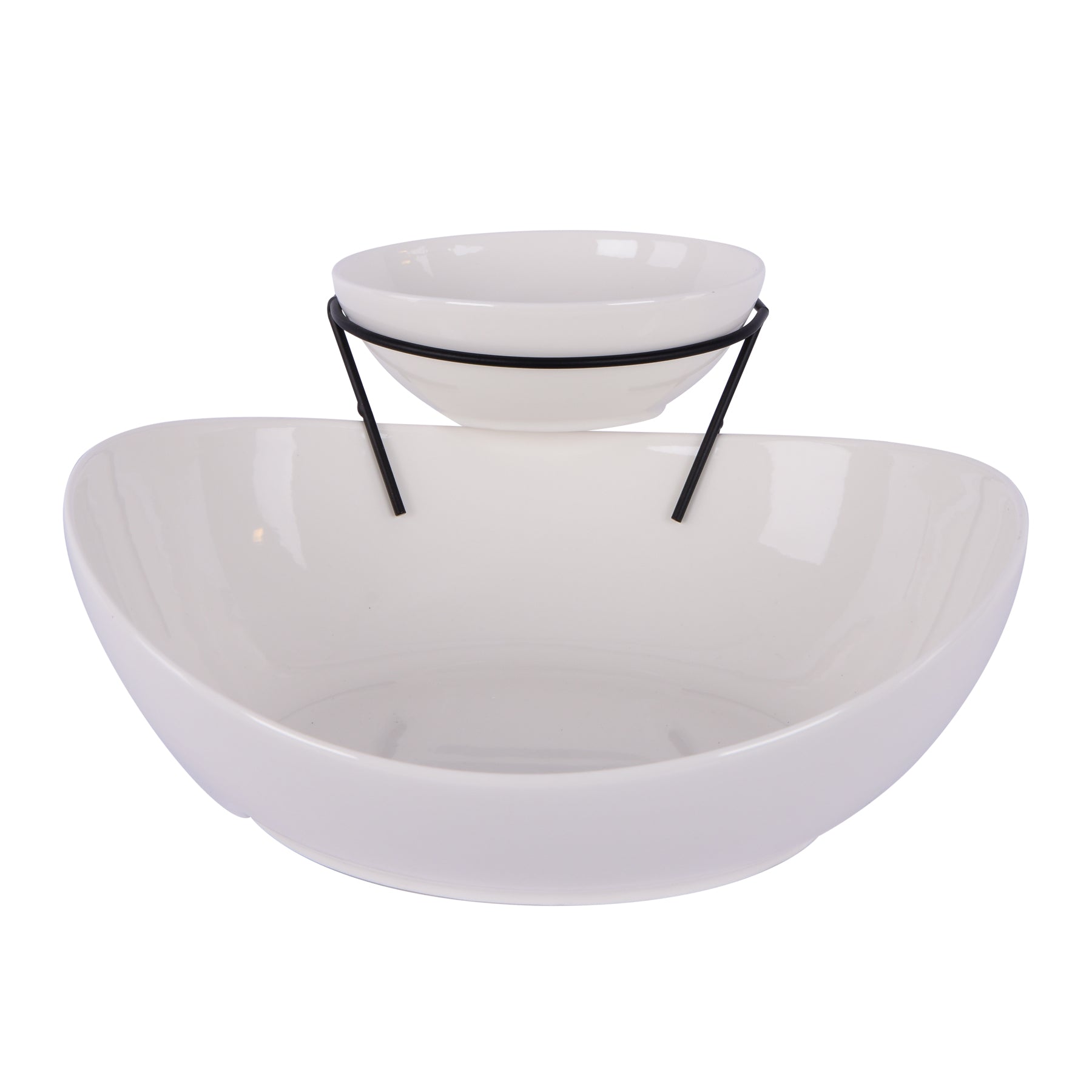 2 Pcs Oval Bowl with stand, White