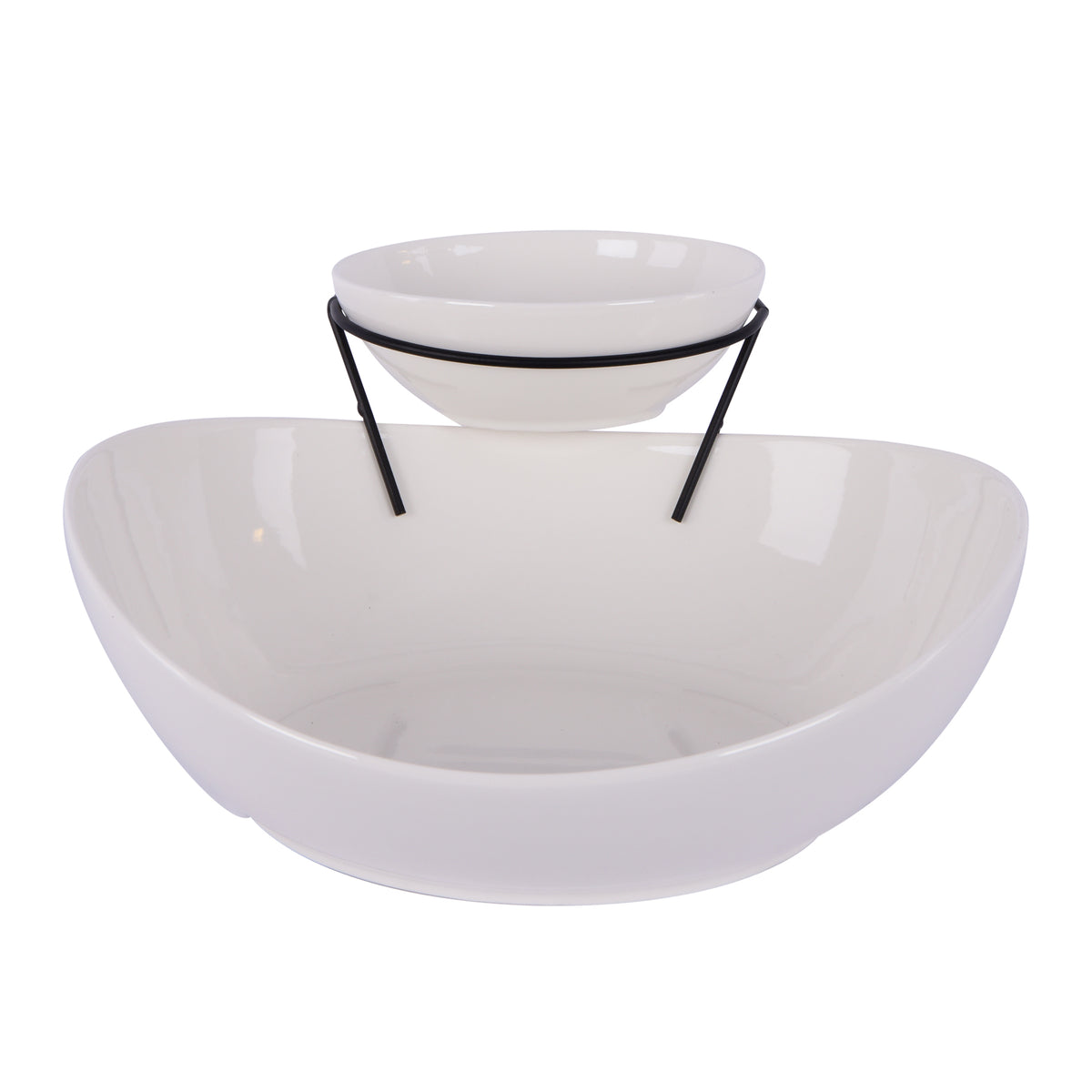 2 Pcs Oval Bowl with stand, White