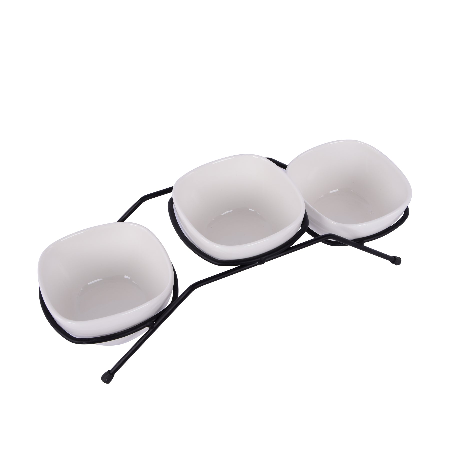 3 Pcs Round Bowl with stand, White