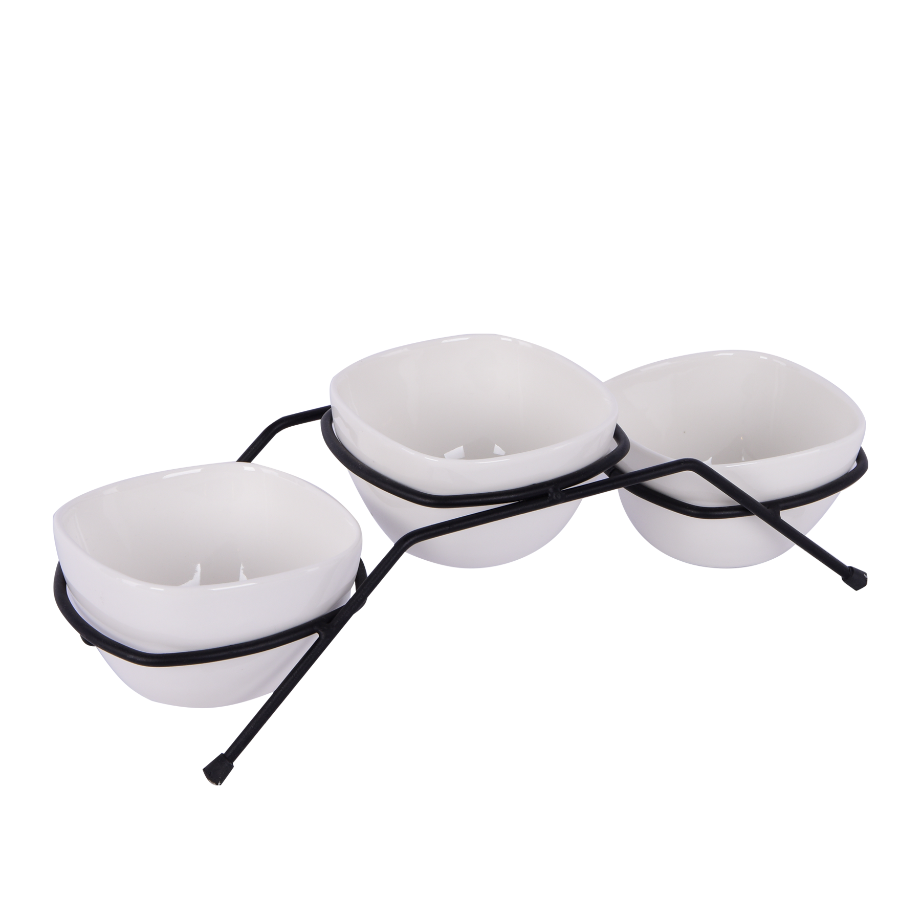 3 Pcs Round Bowl with stand, White
