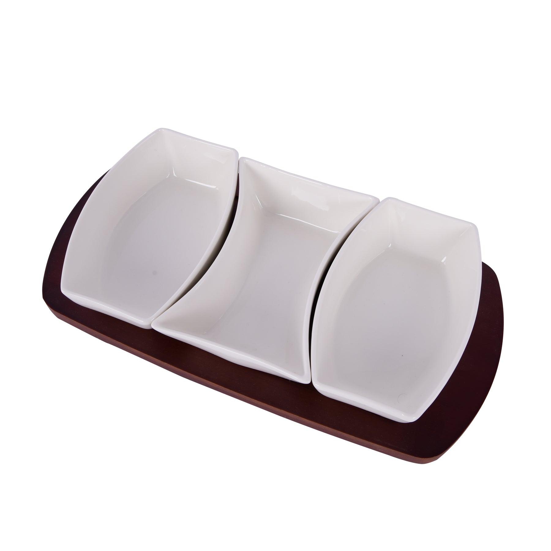 3 Pcs Dishes with wooden board, White