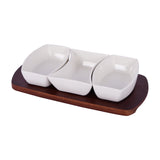 3 Pcs Dishes with wooden board, White