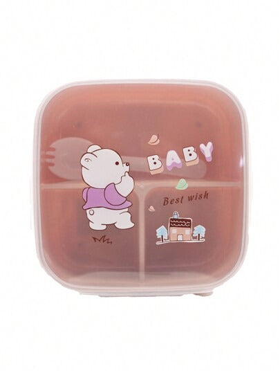 Square Lunch Box 3-Division Plastic - Pink