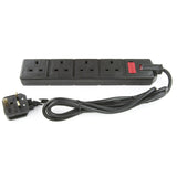 Electrical extension with 4 sockets , Black Color