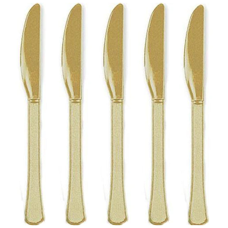 Heavy Weight Plastic Knife Set – 20 Pieces, Gold - Gold