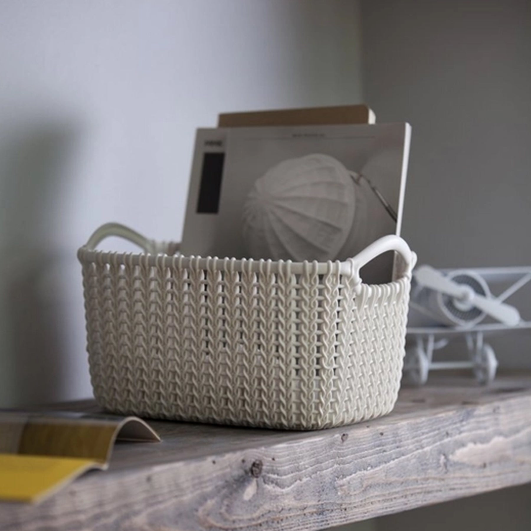 Knit rectangular basket - White