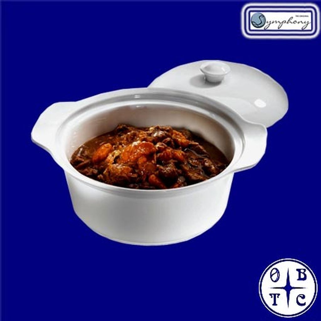 Symphony Sy 4090 Porcelain Round Casserole Serving Dish With Lid And Integrated Handles 2.3Ltr-White