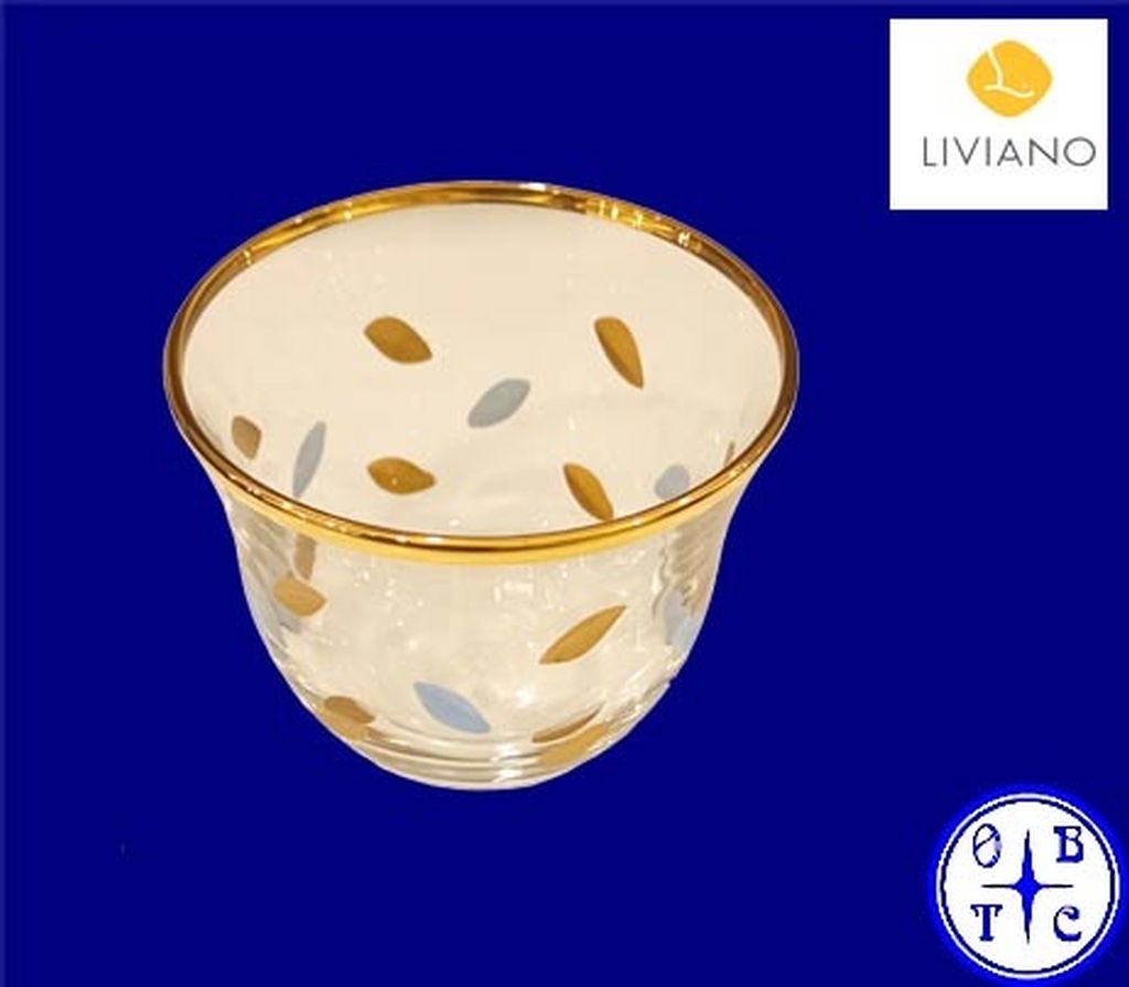 Liviano Premium Glass Cup With Gold Rim And Patterned Accents-Clear