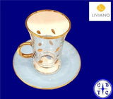 Liviano Premium Glass Tea Cup & Saucer Set With Gold Handle And Patterned Accents-Clear