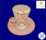 Liviano Premium Glass Tea Cup & Saucer Set With Gold Handle And Patterned Accents-Clear