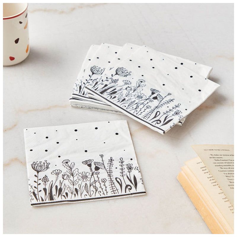 Napkin 33Cm Flora 20-Black&White
