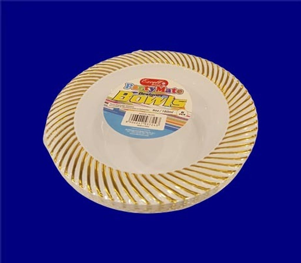 Excell Dxl3453 Partymate Designer Plastic Disposable Bowls 6Oz-Gold
