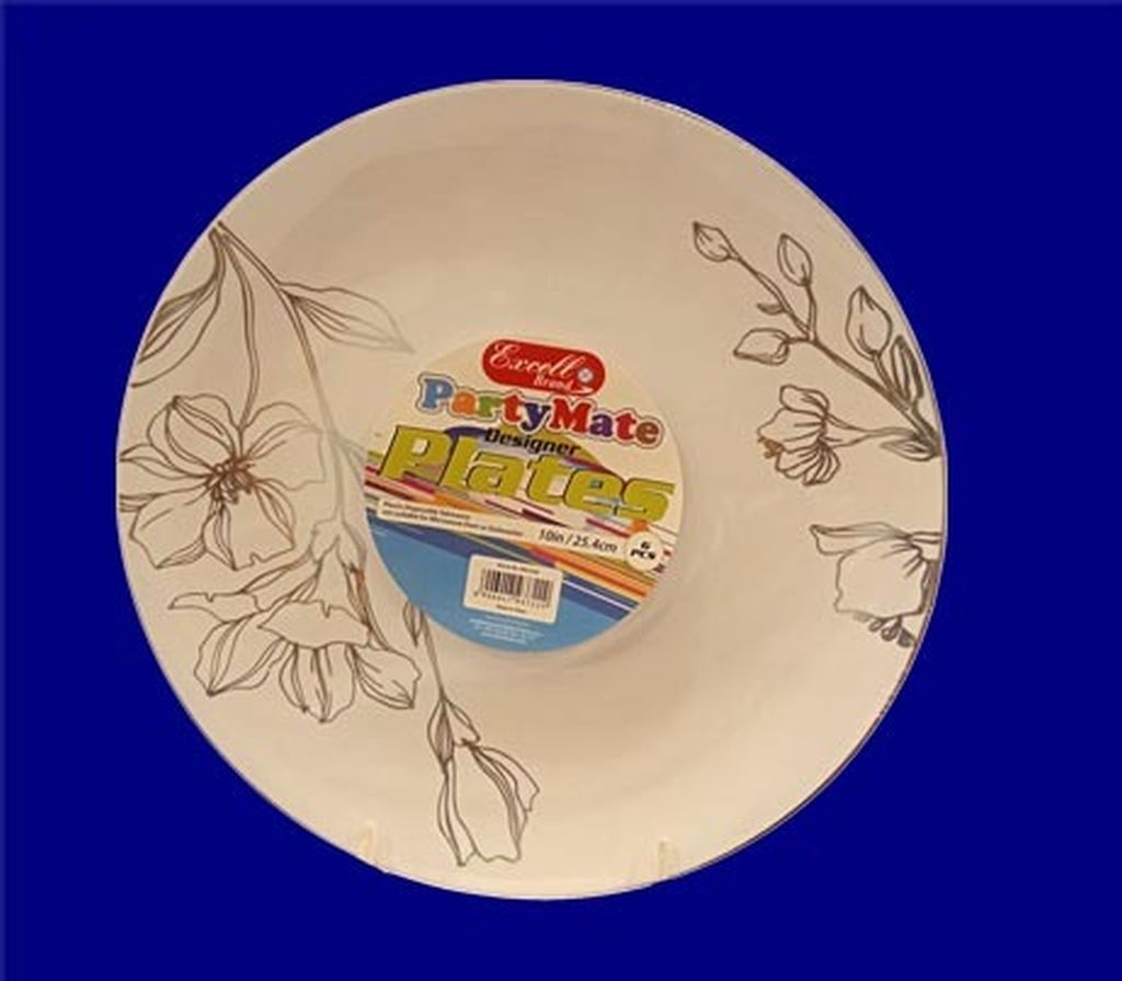 Excell Dxl3450 Partymate Designer Plastic Disposable Plate 10 With Floral Print-Silver