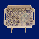 Sw Elegant Melamine Serving Tray With Floral Msaic Painting 22.5X16.5Cm-Multicolor