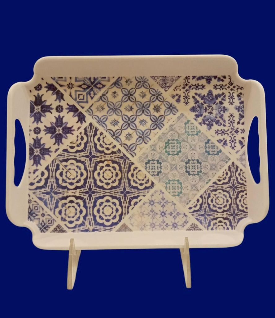 Sw Elegant Melamine Serving Tray With Floral Msaic Painting 36X26Cm-Multicolor