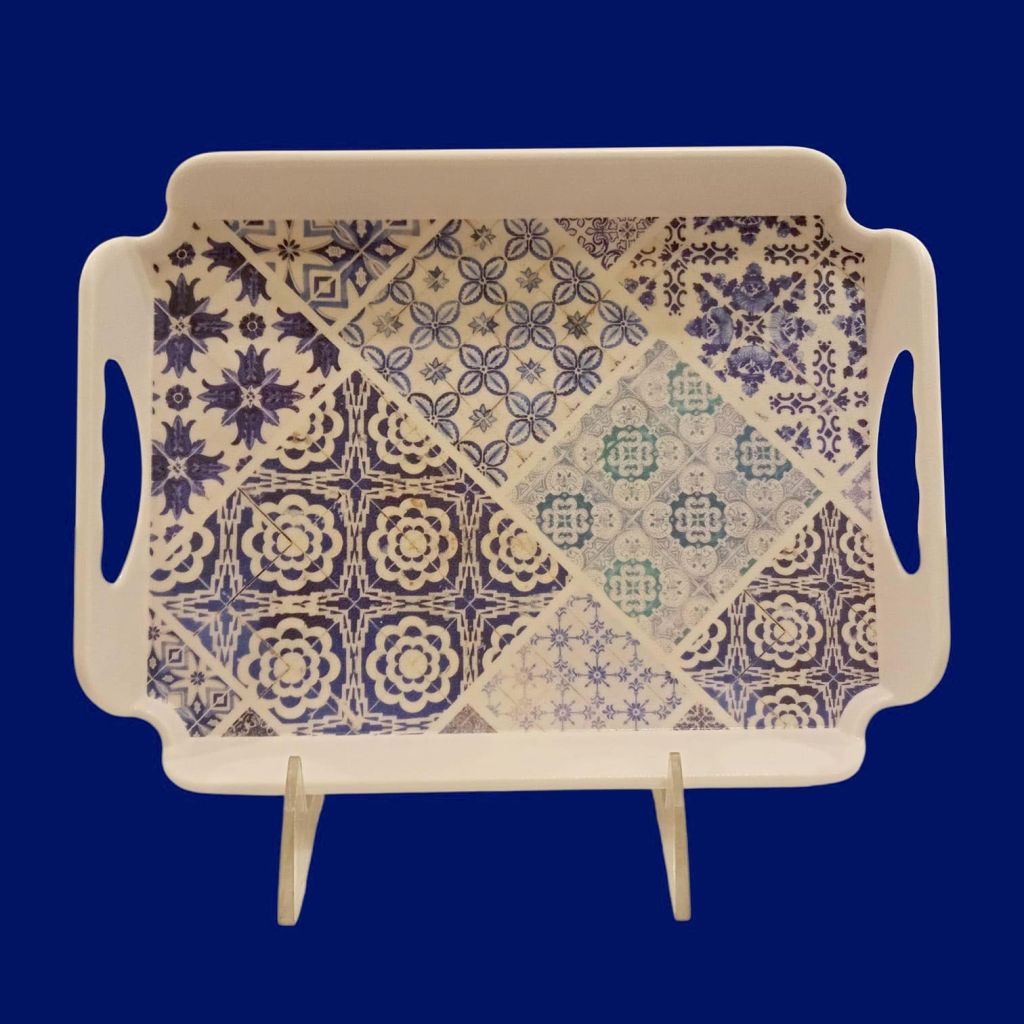 Sw Elegant Melamine Serving Tray With Floral Msaic Painting 44X31Cm-Multicolor