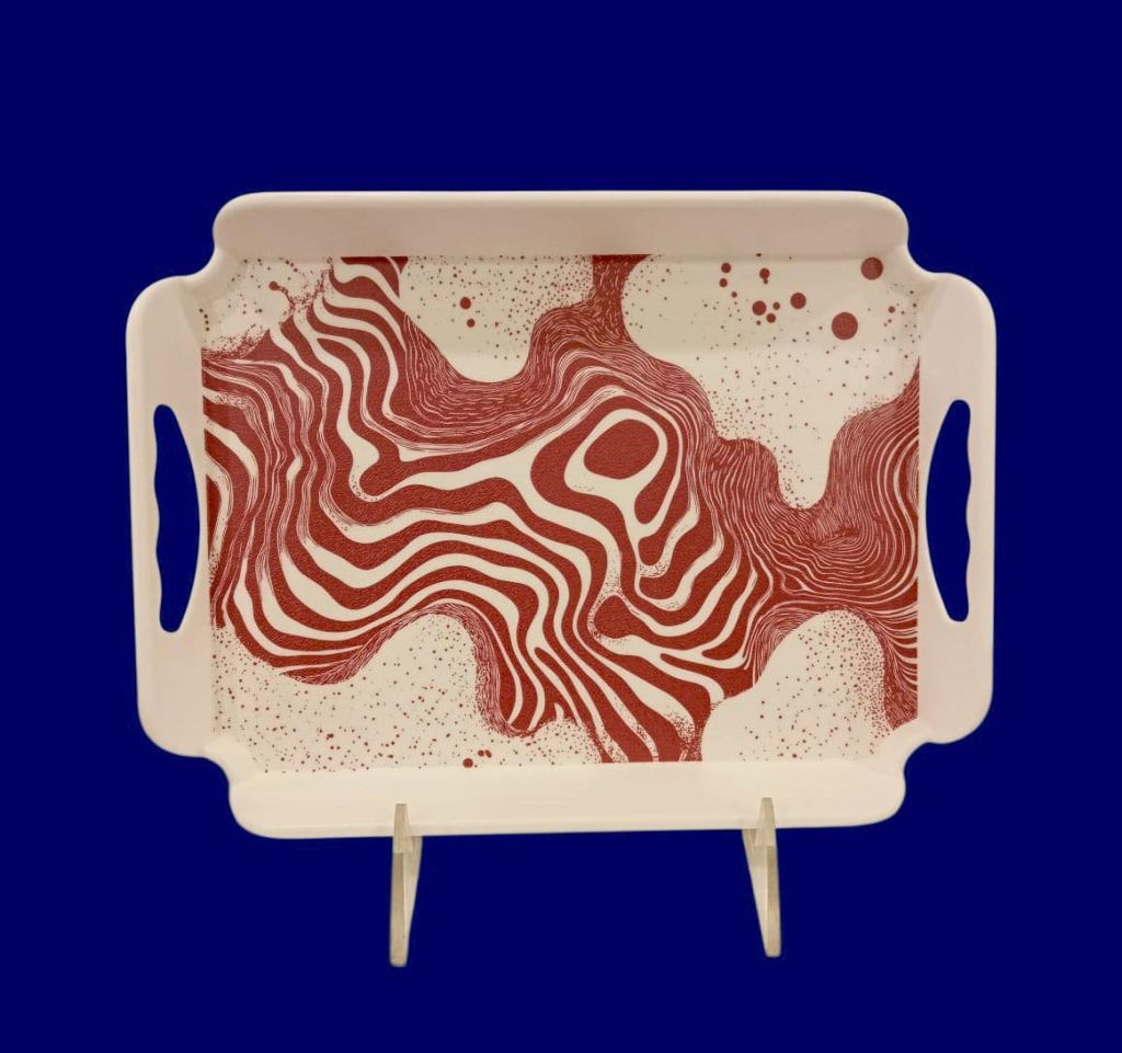 Sw Elegant Melamine Serving Tray With Red Tide Painting 22.5X16.5Cm-Multicolor