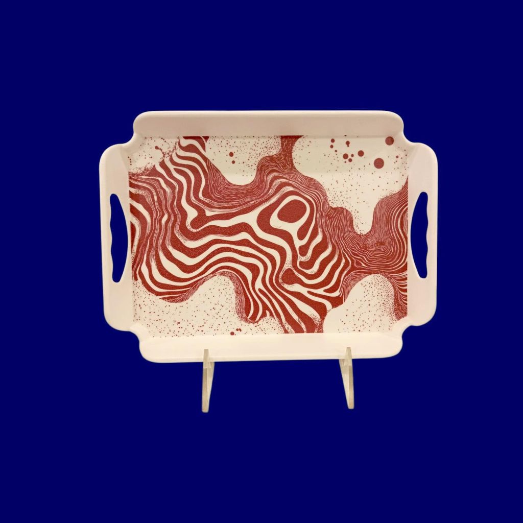 Sw Elegant Melamine Serving Tray With Red Tide Painting 29X20.5Cm-Multicolor