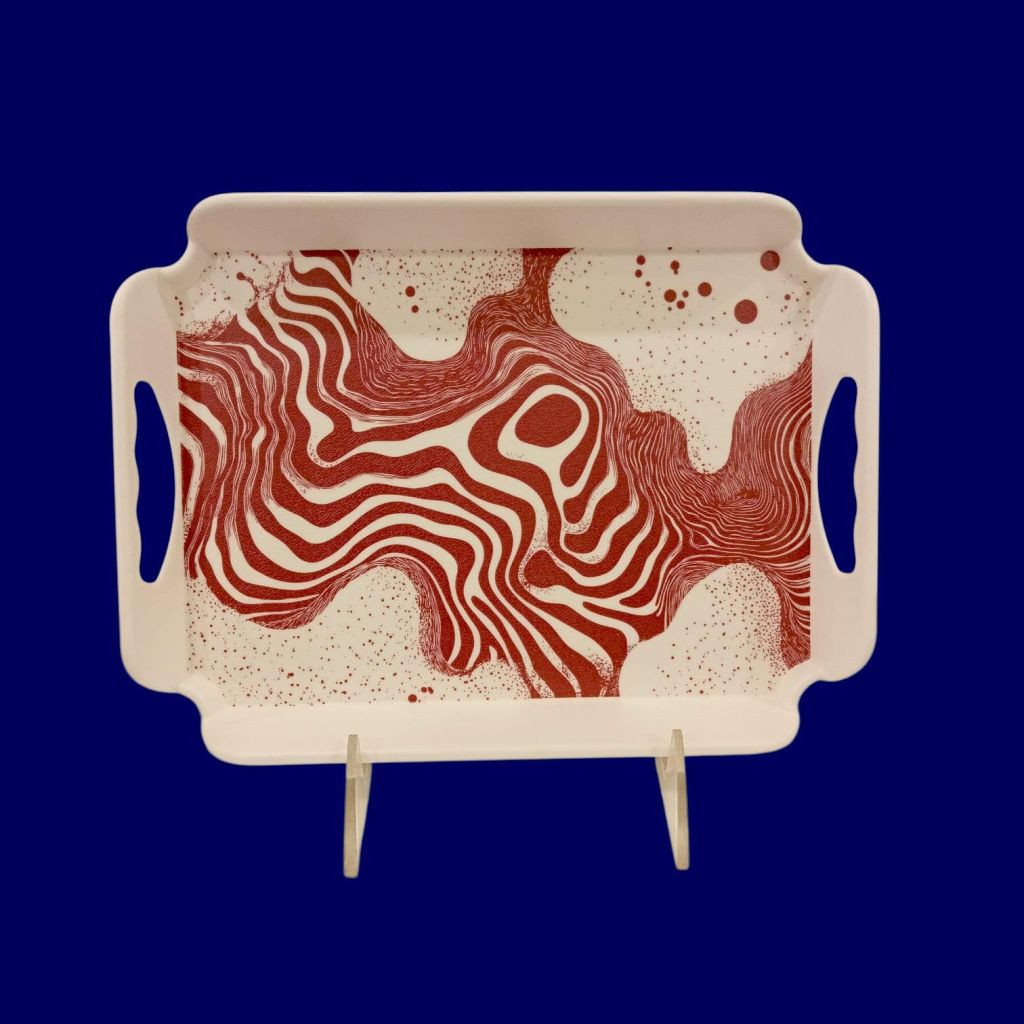 Sw Elegant Melamine Serving Tray With Red Tide Painting 36X26Cm-Multicolor
