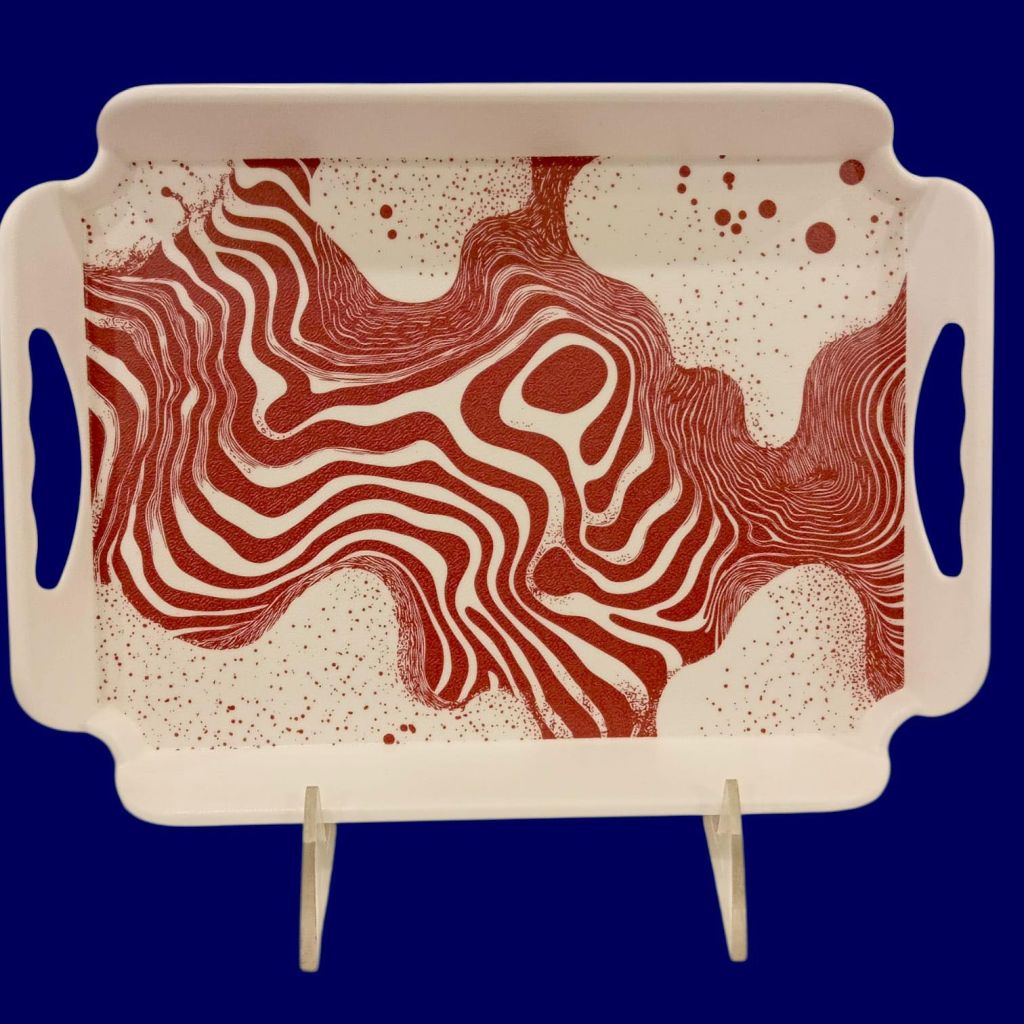 Sw Elegant Melamine Serving Tray With Red Tide Painting 44X31Cm-Multicolor