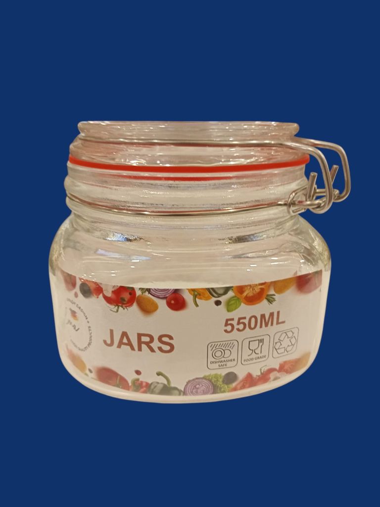 Premium Glass Storage Jar With Airtight Metal Clamp Locking Lid-Clear