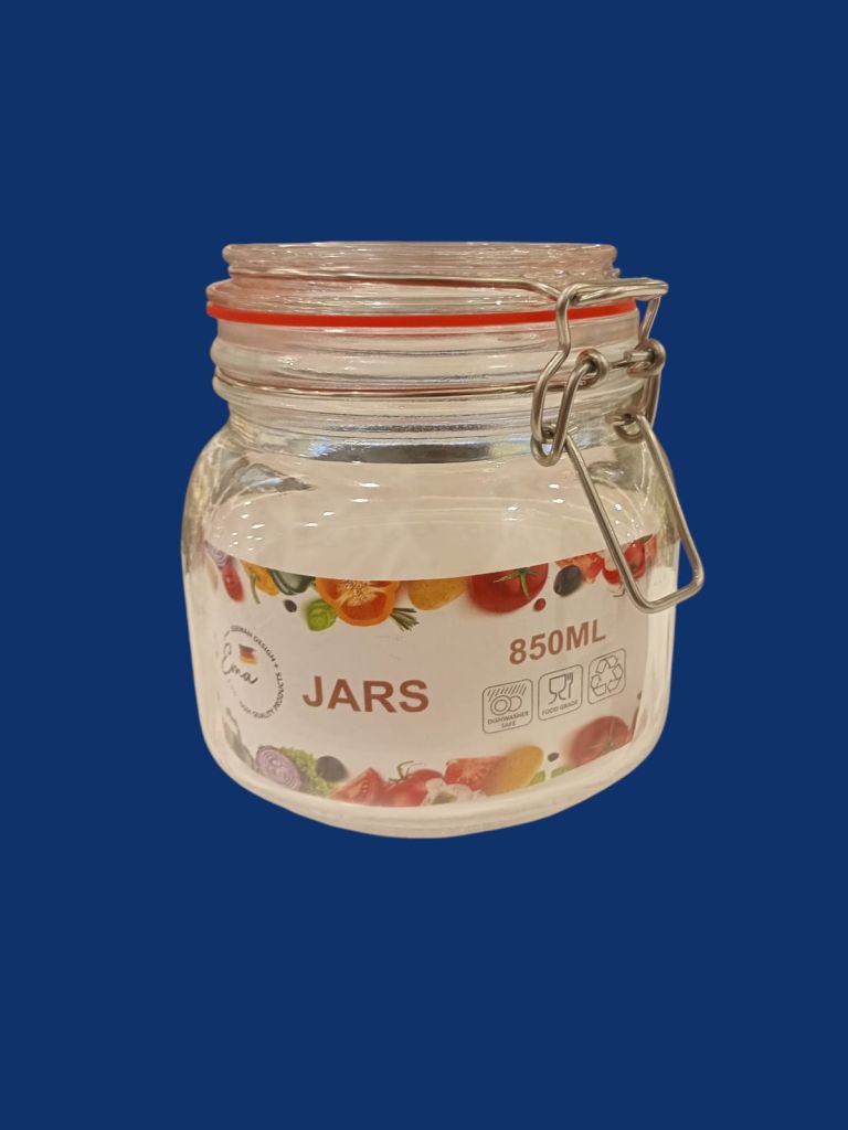 Premium Glass Storage Jar With Airtight Metal Clamp Locking Lid-Clear