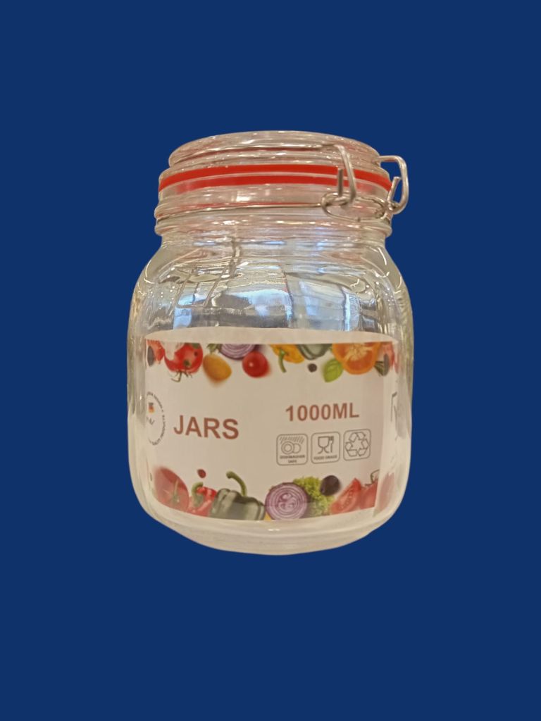 Premium Glass Storage Jar With Airtight Metal Clamp Locking Lid-Clear