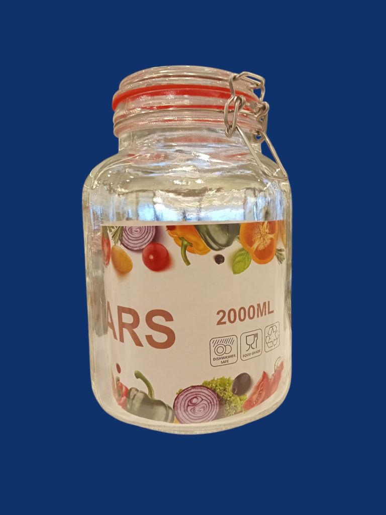 Premium Glass Storage Jar With Airtight Metal Clamp Locking Lid-Clear