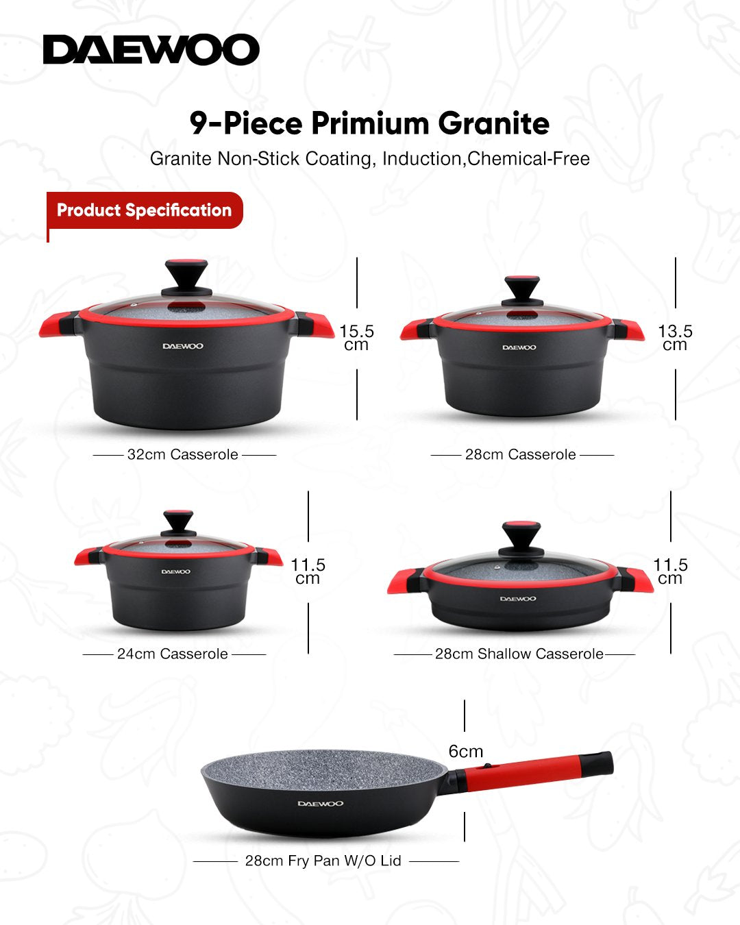 9-Piece Granite Cooking Set - Black & Red