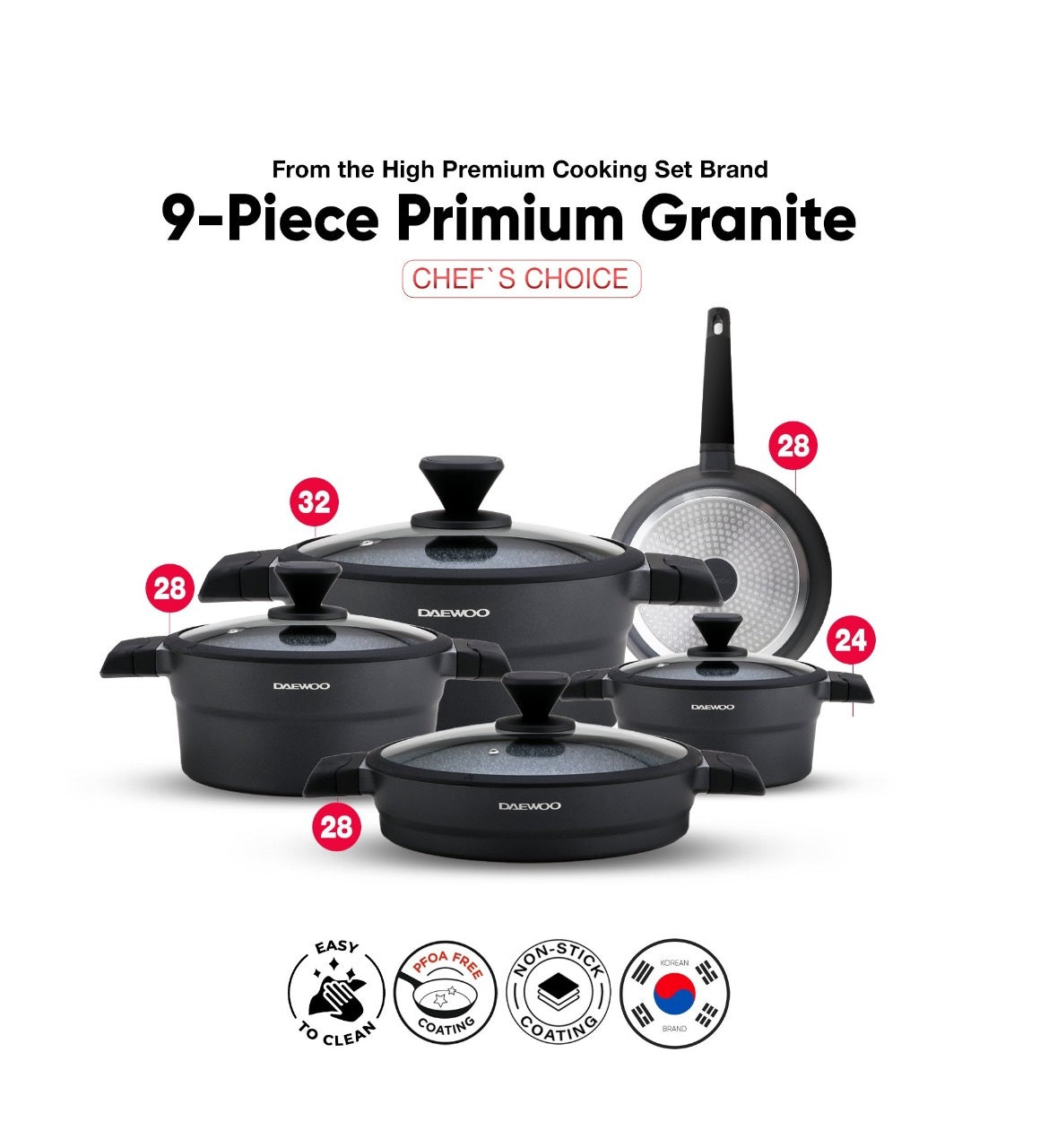 9-Piece Granite Cooking Set - Black & Grey